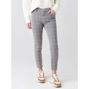 High skinny cropped “windowpane” plaid pants